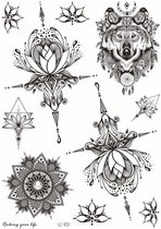 Temporary tattoo | tijdelijke tattoo | fake tattoo | Mandala - wolf - Lotus - flowers - etc | 150 x 210 mm