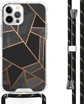 iMoshion Design hoesje met koord voor de iPhone 12 Pro Max - Grafisch Koper - Zwart / Goud