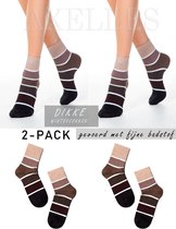 Dikke sokken gevoerd, oplopend gestreept, 2-paar, bruin, maat 38/39 (25).