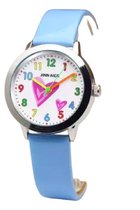 Meisjes horloge lichtblauw met hartjes afbeelding en leer bandje