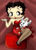 Diamond painting betty boop met hondje 40 x 50 cm volledige bedrukking ronde steentjes direct leverbaar - nieuw - betty - boop - poef - cartoon - disney -