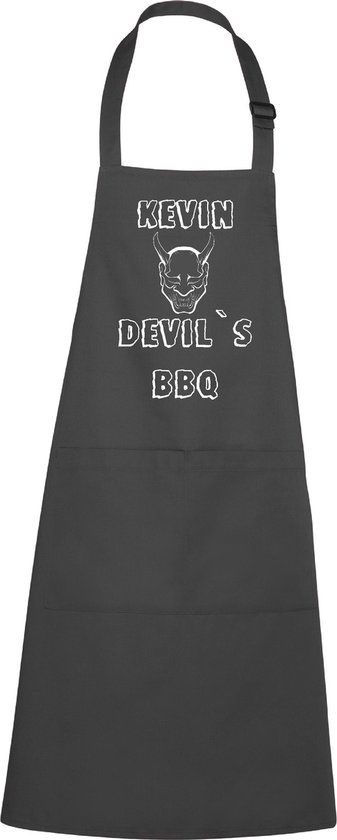 mijncadeautje - luxe keukenschort - devil's BBQ - met naam - chique grijs