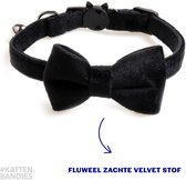 Kattenhalsband velvet met strik | Halsband kat | Kattenband Velours | Kattenbandje velvet met strik, veiligheidssluiting en belletje in zwart