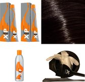 XP100 haarverfpakket kleur 4.03  Middenbruin & Natuur & Goud (2x 100ML) met 3% waterstof ( 1x 250ML) incl verfbakje, kwast, maatbeker, puntkam en handschoenen