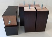 Set van 6 stuks houten Boxspring Bedden Meubelpoten Wengé (donker bruin) Beuken 16 cm hoogte 7 x 7 cm met M8 draadeinde