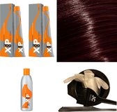 XP100 haarverfpakket kleur 6.26  Donkerblond & Violet & Rood (2x 100ML) met 3% waterstof ( 1x 250ML) incl verfbakje, kwast, maatbeker, puntkam en handschoenen