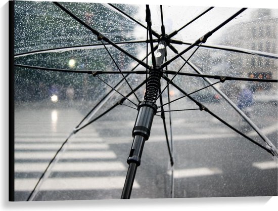 Canvas  - Doorzichtige Paraplu in de Regen - 100x75cm Foto op Canvas Schilderij (Wanddecoratie op Canvas)