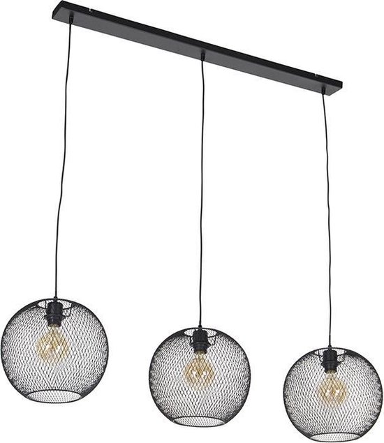 QAZQA mesh_ball - Moderne Hanglamp eettafel voor boven de eettafel | in eetkamer - 3 lichts - L 120 cm - Zwart - Woonkamer | Slaapkamer | Keuken