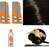 XP100 haarverfpakket kleur 4.3  Middenbruin & Goud (2x 100ML) met 6% waterstof ( 1x 250ML) incl verfbakje, kwast, maatbeker, puntkam en handschoenen