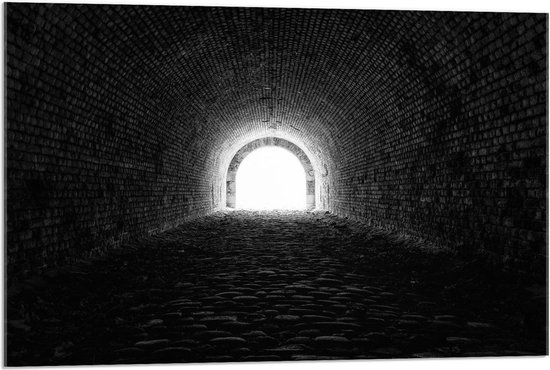Acrylglas - Donkere Tunnel (zwart-wit) - 90x60cm Foto op Acrylglas (Met Ophangsysteem)