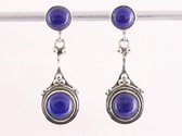 Lange bewerkte zilveren oorstekers met lapis lazuli