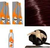 XP100 haarverfpakket kleur 6.26  Donkerblond & Violet & Rood (2x 100ML) met 9% waterstof ( 1x 250ML) incl verfbakje, kwast, maatbeker, puntkam en handschoenen