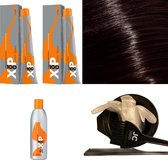 XP100 haarverfpakket kleur 6.75  Donkerblond & Bruin & Mahonie (2x 100ML) met 9% waterstof ( 1x 250ML) incl verfbakje, kwast, maatbeker, puntkam en handschoenen