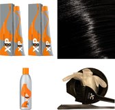 XP100 haarverfpakket kleur 3.0  Donkerbruin (2x 100ML) met 9% waterstof ( 1x 250ML) incl verfbakje, kwast, maatbeker, puntkam en handschoenen