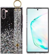 BackCover met handige Strap en Ring - Telefoonhoesje - Hoesje voor Samsung Note 10 - Zwart met glitter