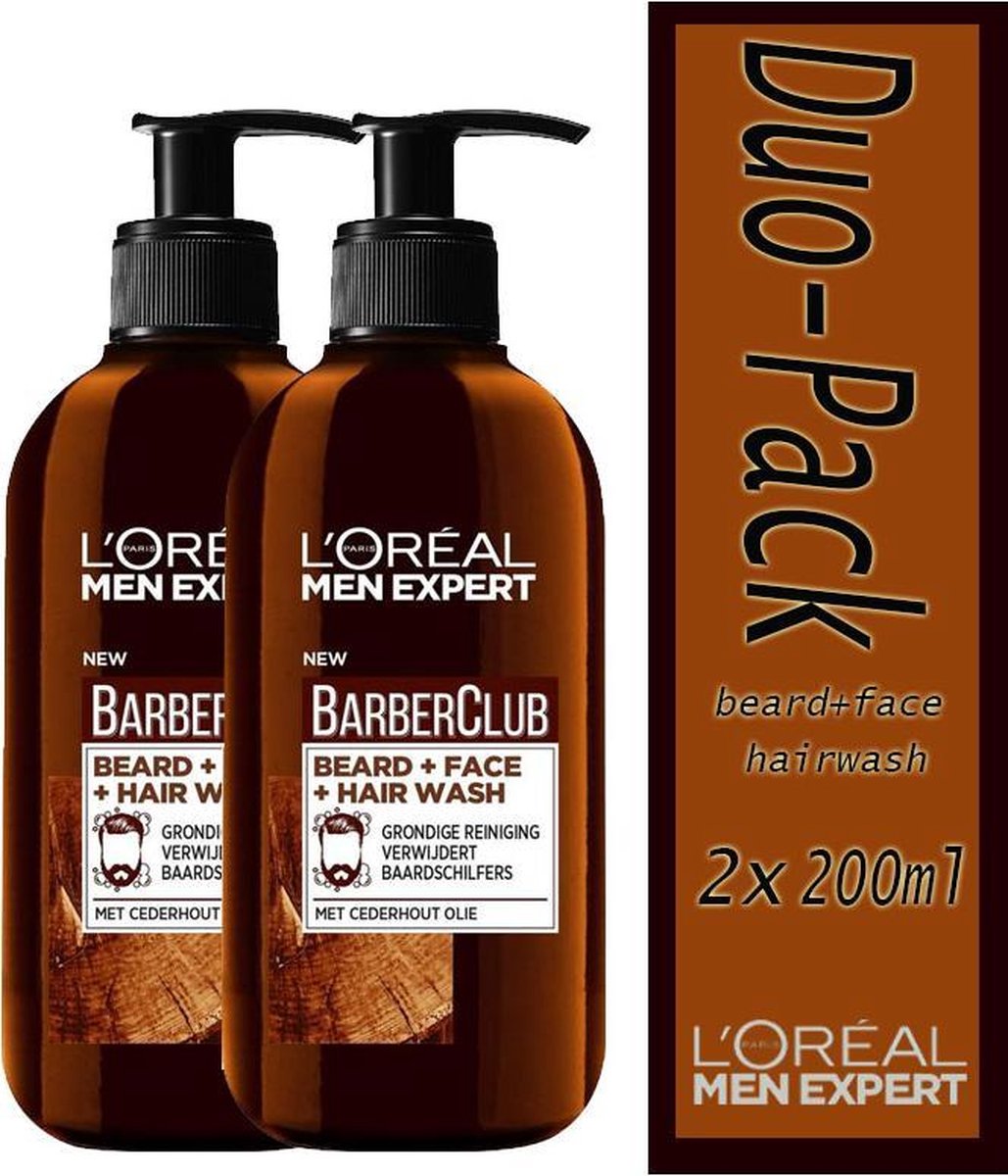 Duo-Pack: 2x L’Oréal Paris Men Expert BarberClub beard - 200 ml Verrijkt met cederhout olie voor een grondige reiniging en het verwijderen van baardschilfers