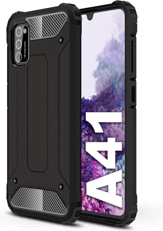 Hoesje geschikt voor Samsung Galaxy A41 Hoesje - Heavy Duty Back Cover - Hybride Military Grade Case - ZWART - Epicmobile