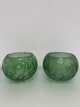 Decoratieve kaarshouder/vaas met patroon (glas) - 2 stuks (groen)