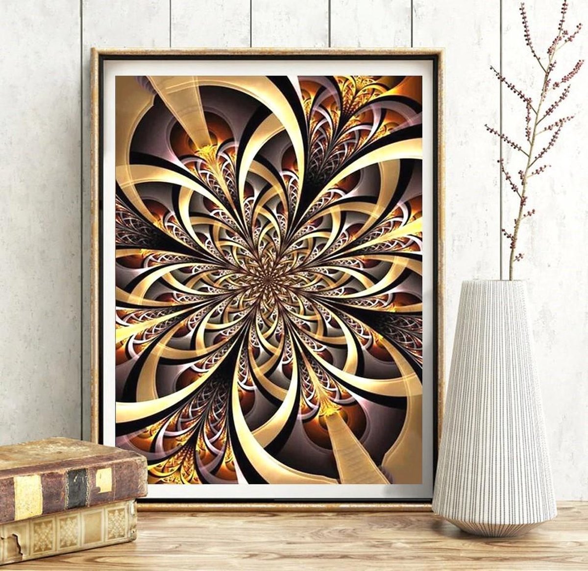 Diamond painting bloemen goud abstract 30x40 full