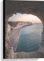 Canvas  - Uitzicht vanuit Grot op Zee - 40x60cm Foto op Canvas Schilderij (Wanddecoratie op Canvas)