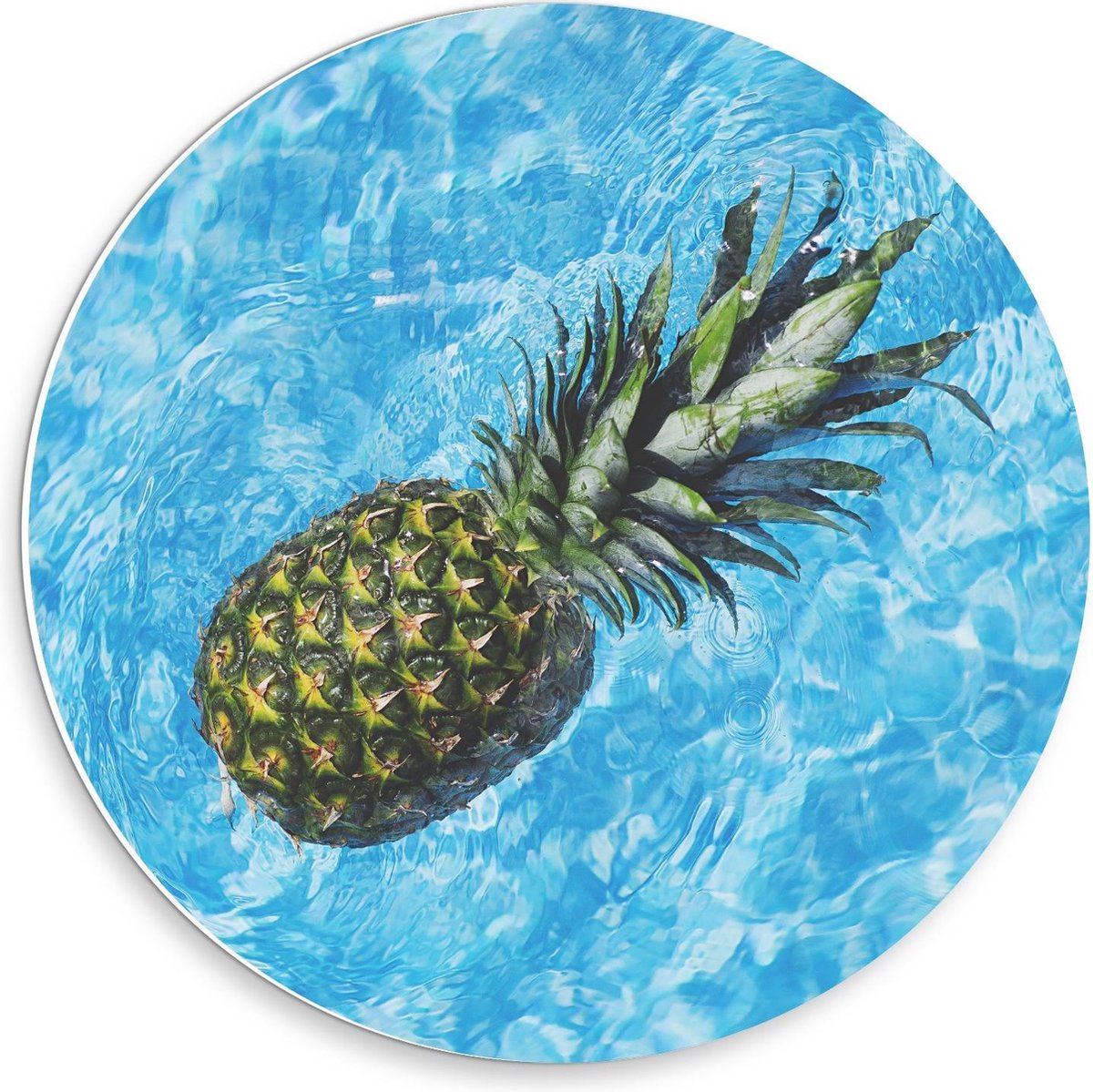 Forex Wandcirkel - Ananas Drijvend in Water - 30x30cm Foto op Wandcirkel (met ophangsysteem)