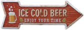 Wandbord – Ice cold beer rechts - Vintage Retro - Mancave - Wand Decoratie - Emaille - Reclame Bord - Tekst - Grappig - Metalen bord - Schuur - Mannen Cadeau - Bar - Café - Kamer -