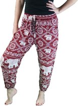 Yoga broek - Homewear-  Dames - Authentiek Thai - Olifant patroon - Bohemian - Rood- Harem - Loungewear