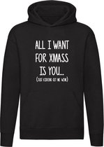 All I want for Chistmas is wine | hoodie | kerst | x-mas | kersttrui | capuchon | Zwart