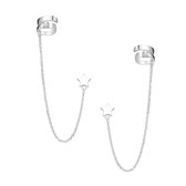 EAR IT UP - Ear cuff met ketting en oorbel - Ster - Star - Zilver - Zirkonia - Klauwzetting - 9 x 87 mm - 1 paar