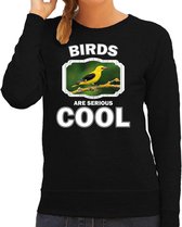 Dieren vogels sweater zwart dames - birds are serious cool trui - cadeau sweater wielewaal vogel/ vogels liefhebber L