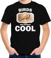 Dieren vogels t-shirt zwart kinderen - birds are serious cool shirt  jongens/ meisjes - cadeau shirt baardmannetje vogel/ vogels liefhebber XS (110-116)