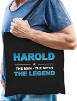 Naam cadeau Harold - The man, The myth the legend katoenen tas - Boodschappentas verjaardag/ vader/ collega/ geslaagd
