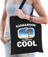 Dieren kangoeroe  katoenen tasje volw + kind zwart - kangaroos are cool boodschappentas/ gymtas / sporttas - cadeau kangoeroes fan