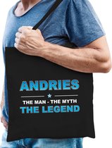 Naam cadeau Andries - The man, The myth the legend katoenen tas - Boodschappentas verjaardag/ vader/ collega/ geslaagd