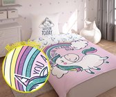 Dekbedovertrek Unicorn Fluoriserend Glitter- 1persoons 140x200 , met glitter effect