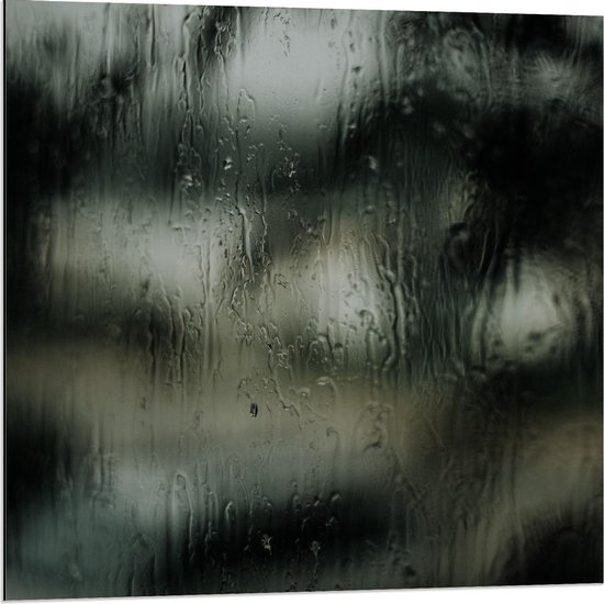 Dibond - Regen op Raam  - 80x80cm Foto op Aluminium (Wanddecoratie van metaal)