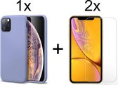 iPhone 12 Pro hoesje paars case siliconen apple hoesjes cover hoes - 2x iphone 12 pro screen protector screenprotector