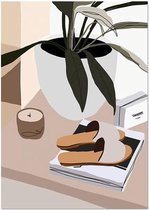 Canvas Schilderij - Canvas Poster Abstract - Slippers & Magazine