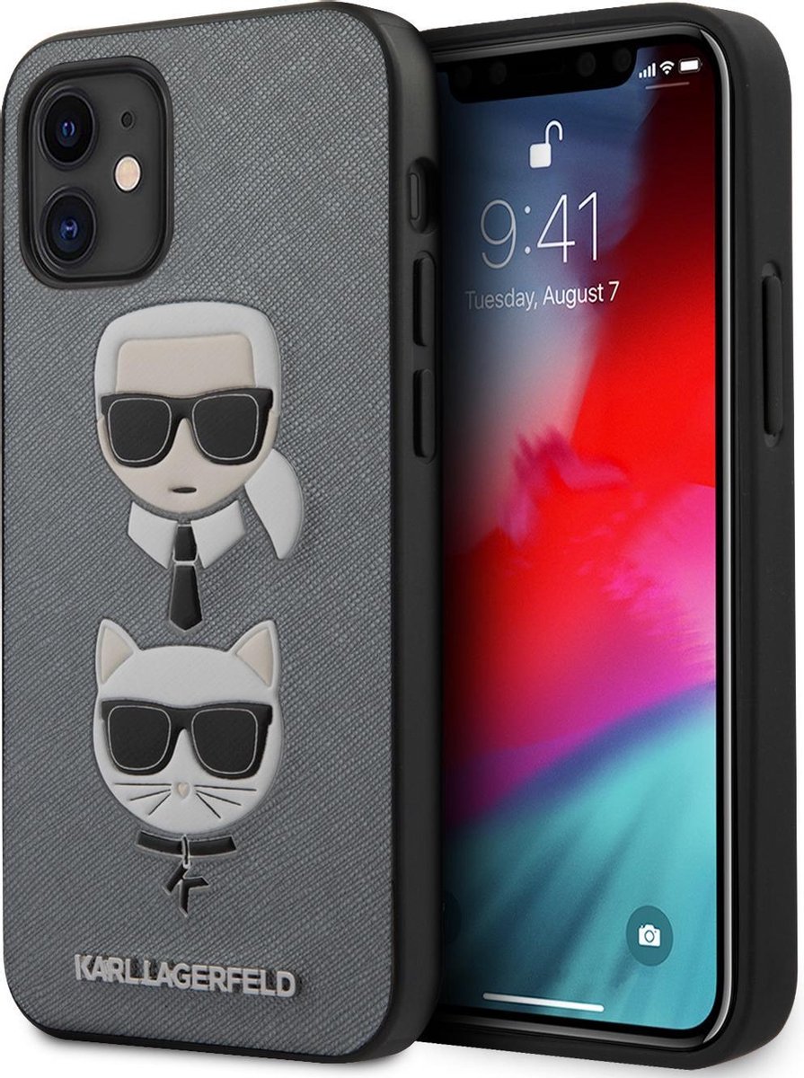 Zilver hoesje van Karl Lagerfeld - Backcover - iPhone 12 Mini - Saffiano Head