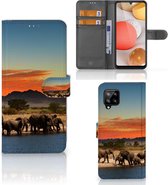 Wallet Book Case Samsung Galaxy A42 5G Telefoon Hoesje Olifanten