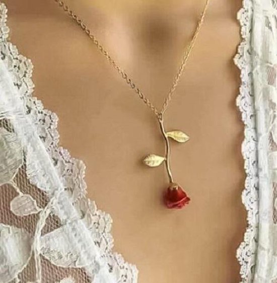 Collier Rose - pendentif plaqué or rose rouge - cadeau femme - petite amie  cadeau... | bol