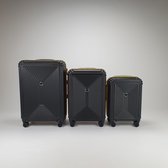 The Suitcase Society - Black and Yellow Emerald Cut Edition - Moderne 3-delige kofferset met 4 dubbele wielen
