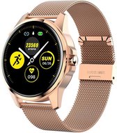 Belesy® MERCURY - Smartwatch Dames - Smartwatch Heren - Horloge - 1.22 inch - Kleurenscherm - Stappenteller - Bloeddruk - Hartslag - Touch Screen - Staal – Goud