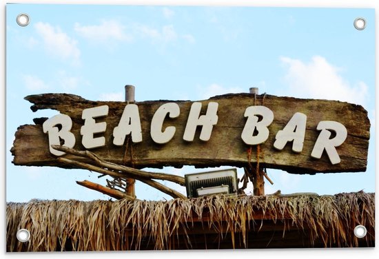 Tuinposter – Bord met ''Beach Bar'' - 60x40cm Foto op Tuinposter  (wanddecoratie voor buiten en binnen)