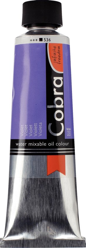 Cobra peinture à l'huile miscible à l'eau 150ml, Violet, série 3. Texte : Violet Violett Violet Violeta, +++ 536, Cobra infinite freedom.