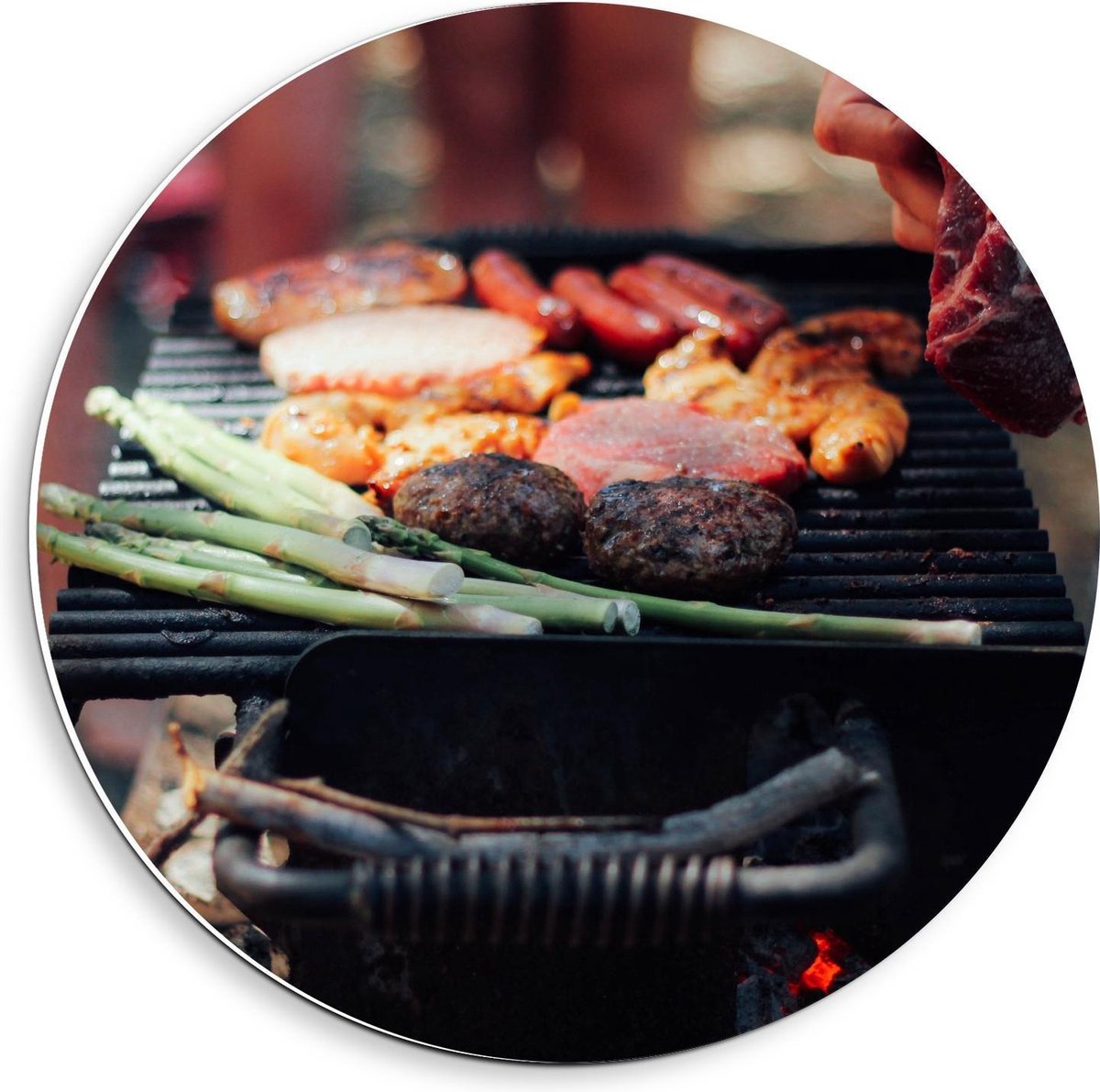 Forex Wandcirkel - Vlees op de Barbecue - 40x40cm Foto op Wandcirkel (met ophangsysteem)
