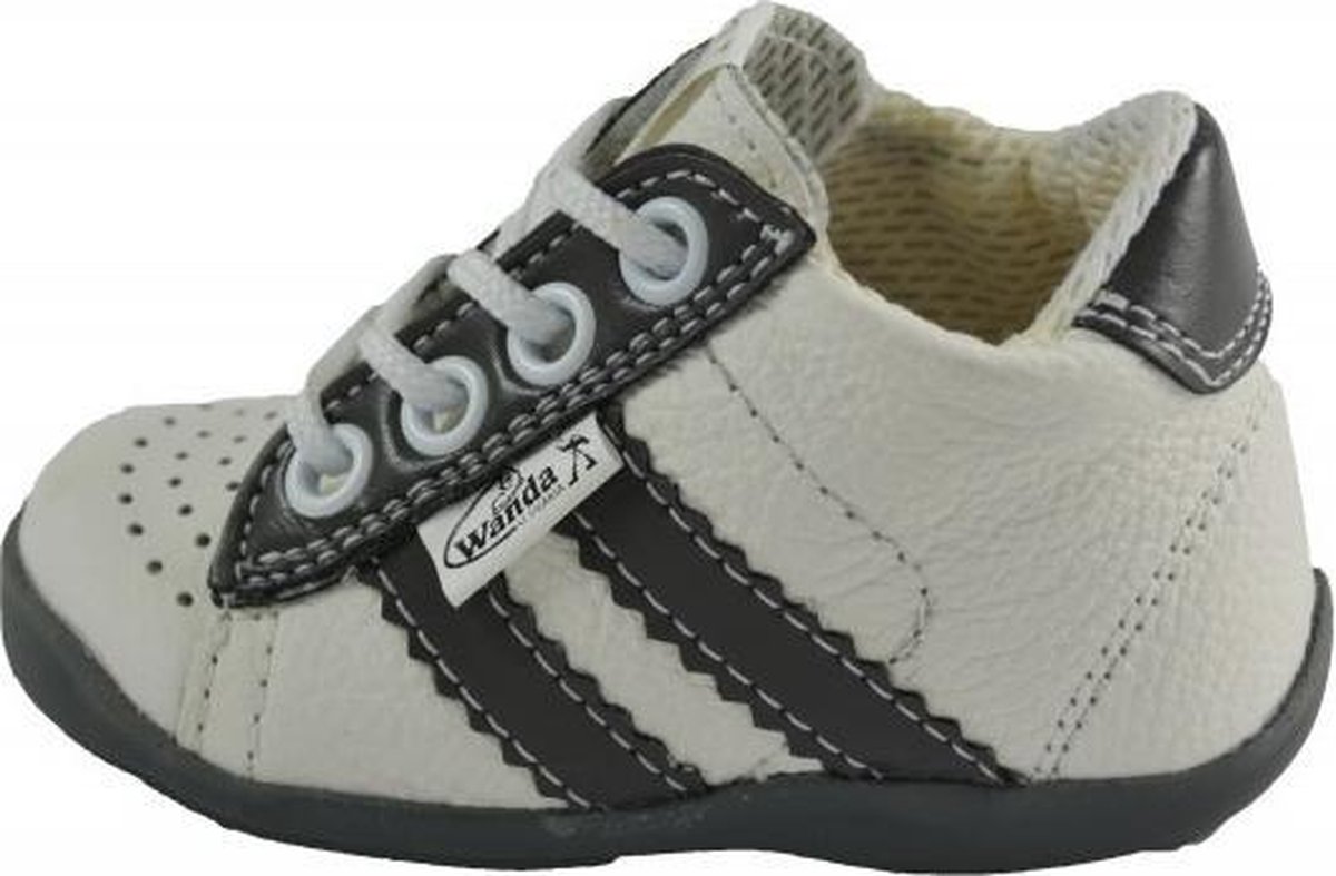 Leren schoenen -  wit/antraciet/grijs - jongen/meisje - eerste stapjes - babyschoenen - flexibel - sneakers - maat 18