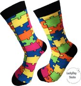 Verjaardag cadeautje voor hem - Puzzel Sokken - Sokken - Leuke sokken - Vrolijke sokken - Luckyday Socks - Sokken met tekst - Aparte Sokken - Socks waar je Happy van wordt - Maat 4