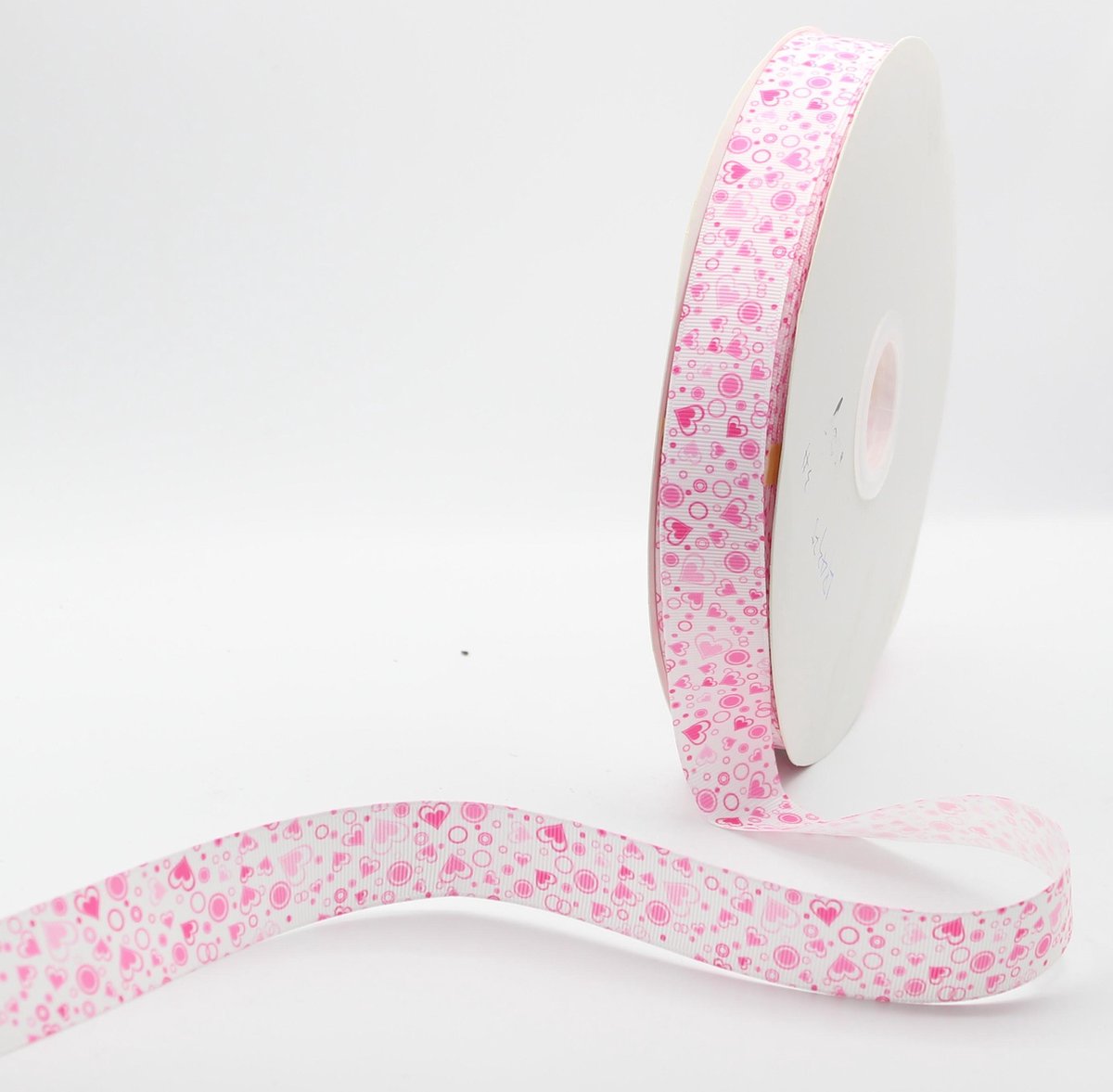 10 Meter BEDRUKT LINT met ** Roze Hartjes **, Prima Kwaliteit, Ideaal voor Valentijn, Scrapbooking, enz... Grosgrain 25MM (Ribsband)