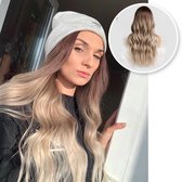 Bruine en as Blonde Pruik - Pruiken Dames - Wig - Verstelbaar - Lang Golvend Haar - Ombre Bruin en As blond - 70 cm